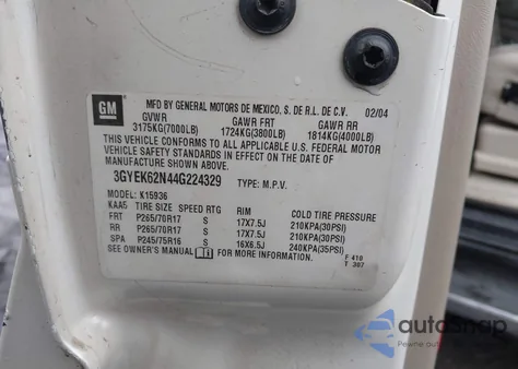 2004 Cadillac Escalade Ext Standard z USA, uszkodzony, nr VIN 3GYEK62N44G224329